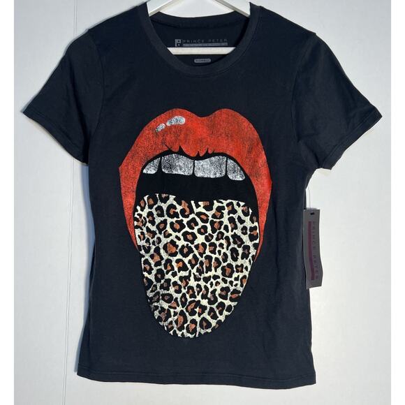 Prince Peter Tops - Prince Peter Collection Leopard Tonge Red Lips Women’s T-shirt XS Black